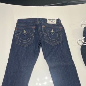 True Religion Men's Relaxed Jeans - Dark Blue with Orange Stitching